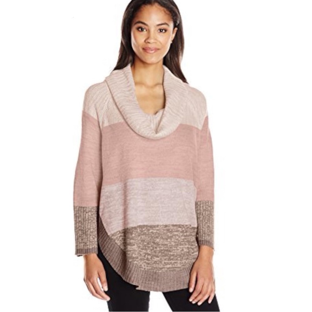 United States Sweaters Pink Peach Cream Ombré 3/4 Sleeve Cowlneck Sweater Size S